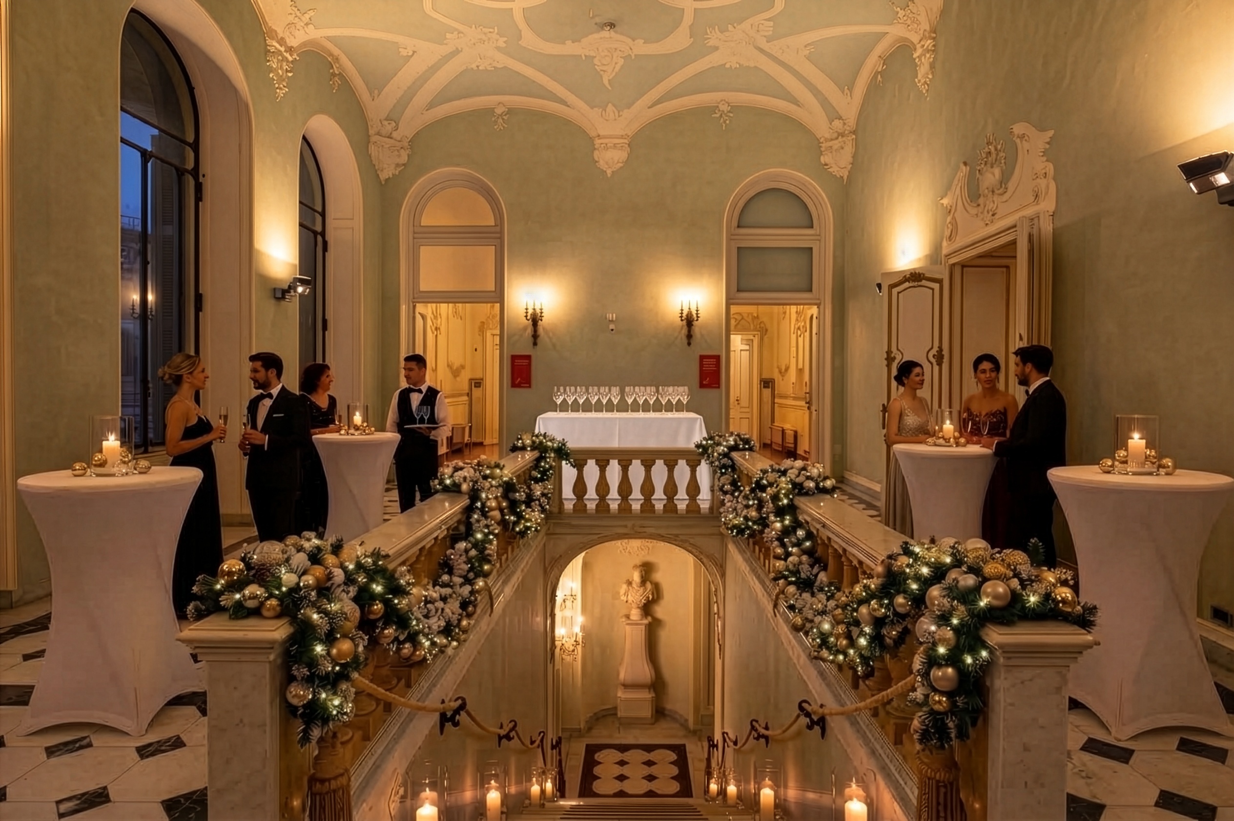 Lo Scalone di Villa Quartara decorato per le feste di Natale a Genova Quarto